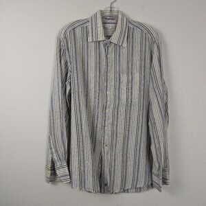 Bill Blass Premium Linen-Cotton Striped Shirt, Size L, Classic Fit